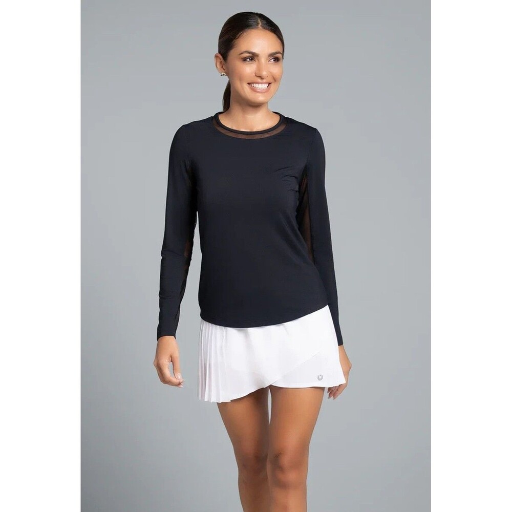 IBKUL Crewneck Mesh Long Sleeve Top Womens XL Black Golf Pickleball Tennis UPF50